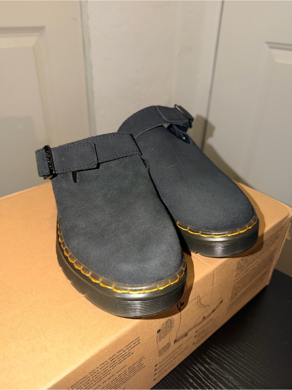 Dr. Martens Black Suede Mule Clogs